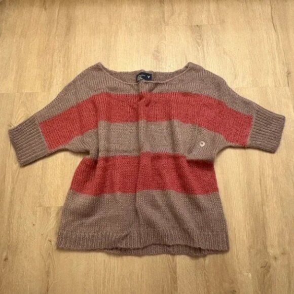 NWOT American Eagle Womens Short Sleeved Striped Wool Blend Sweater Brown & Red - Picture 1 of 6